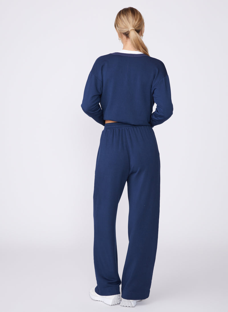 blue softest fleece wide leg pant