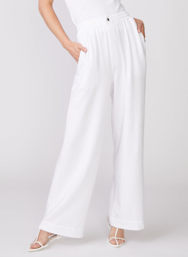 Softest Fleece Snap Wide Leg Pant in White - close up