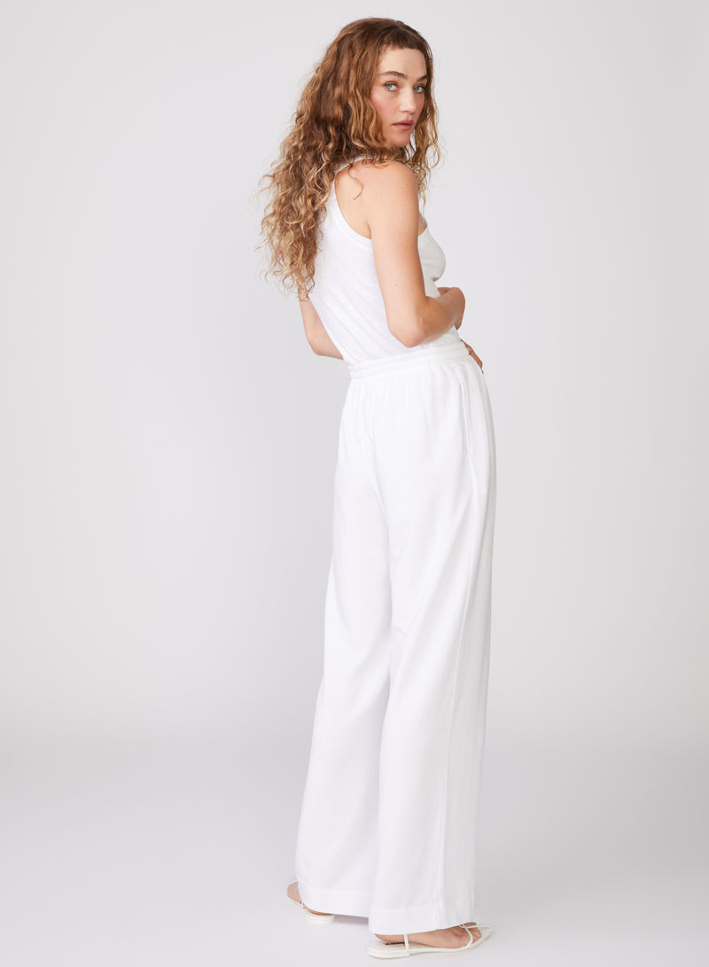 Softest Fleece Snap Wide Leg Pant in White - 3/4 back view