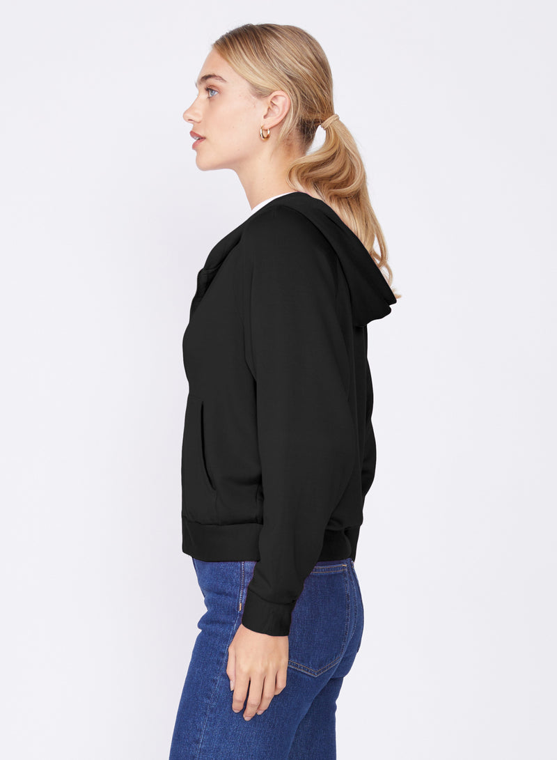black softest fleece cropped zip hoodie - left side