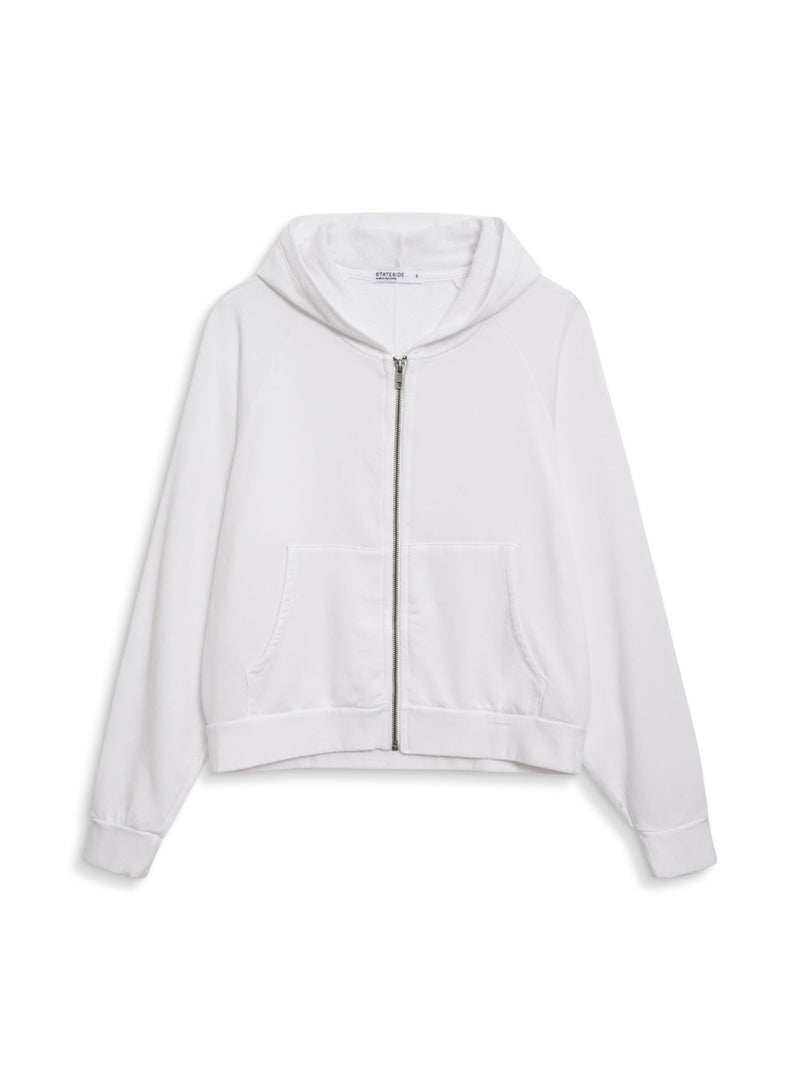 Softest Fleece Cropped Zip-Up Hoodie in White –