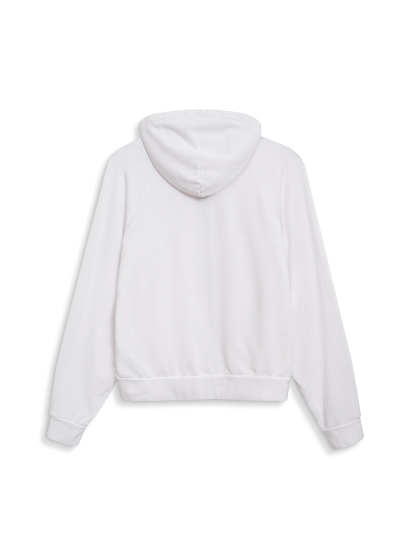 Softest Fleece Cropped Zip-Up Hoodie in White - back hood