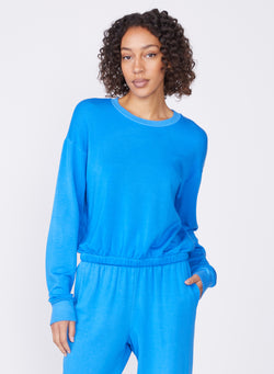 blue softest fleece cropped pullover
