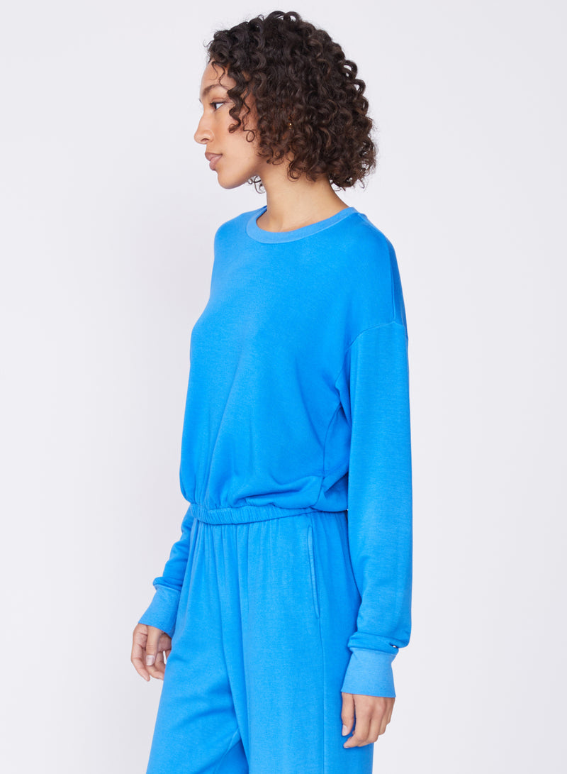 blue softest fleece cropped pullover