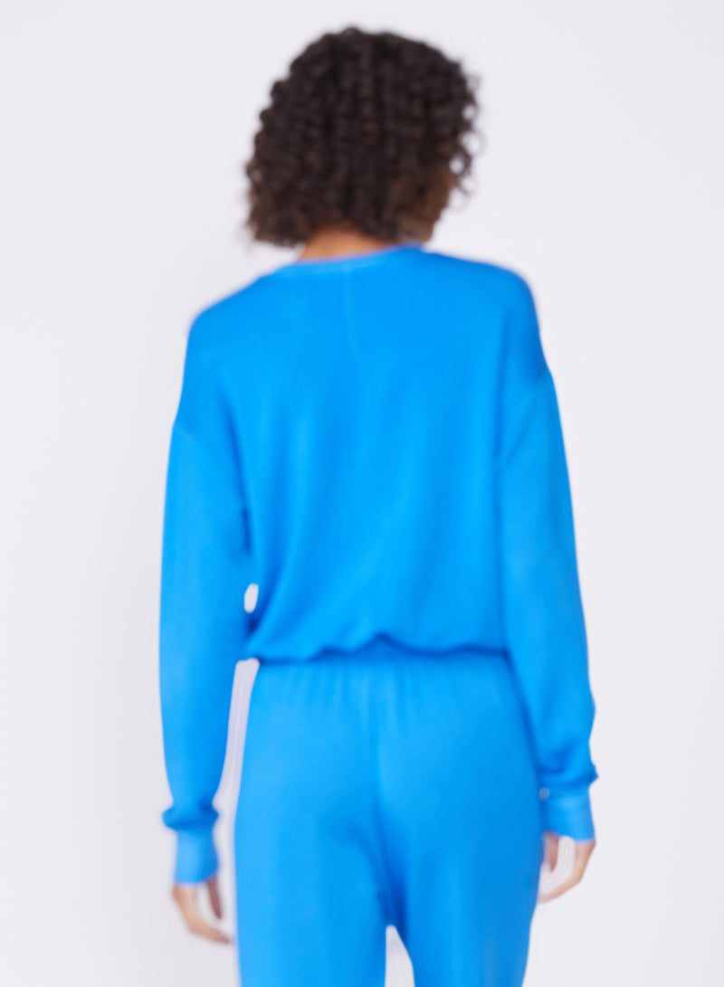 blue softest fleece cropped pullover