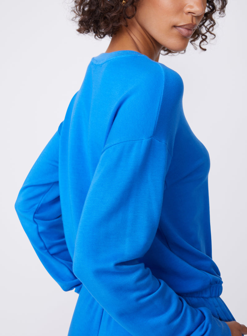 blue softest fleece cropped pullover
