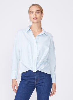 light blue twist front poplin shirt