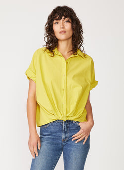 yellow poplin front twist shirt