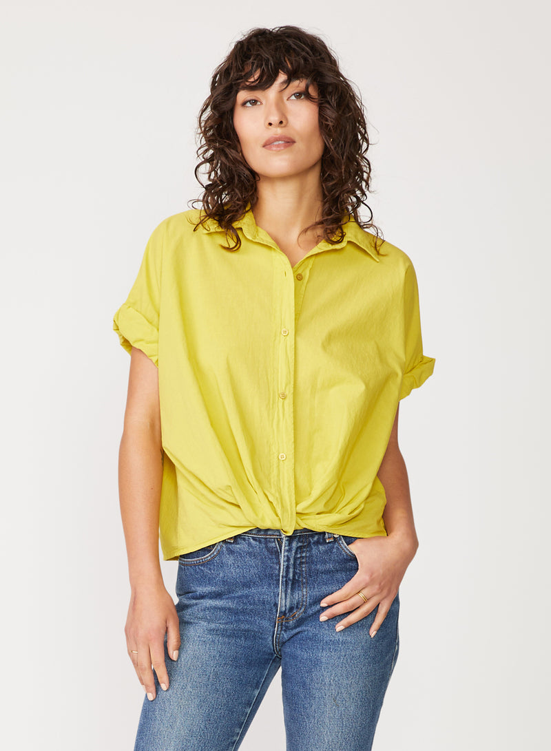yellow poplin front twist shirt