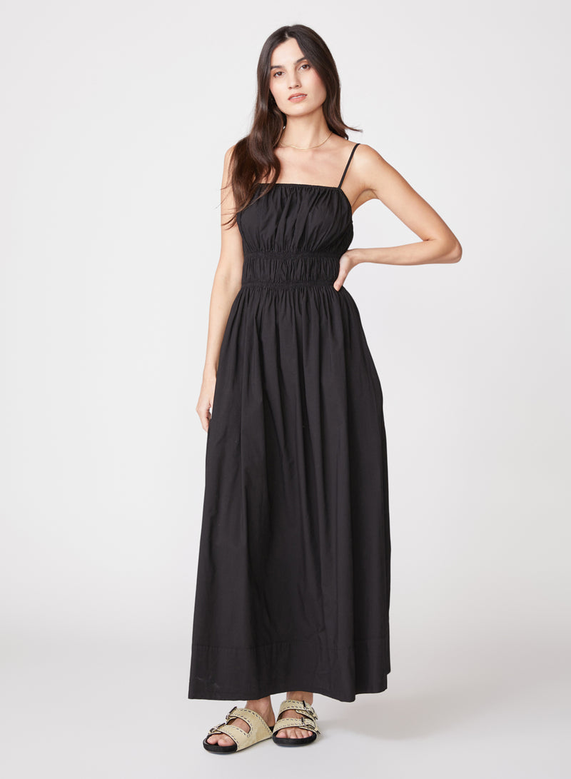 black smocked tank maxi dress