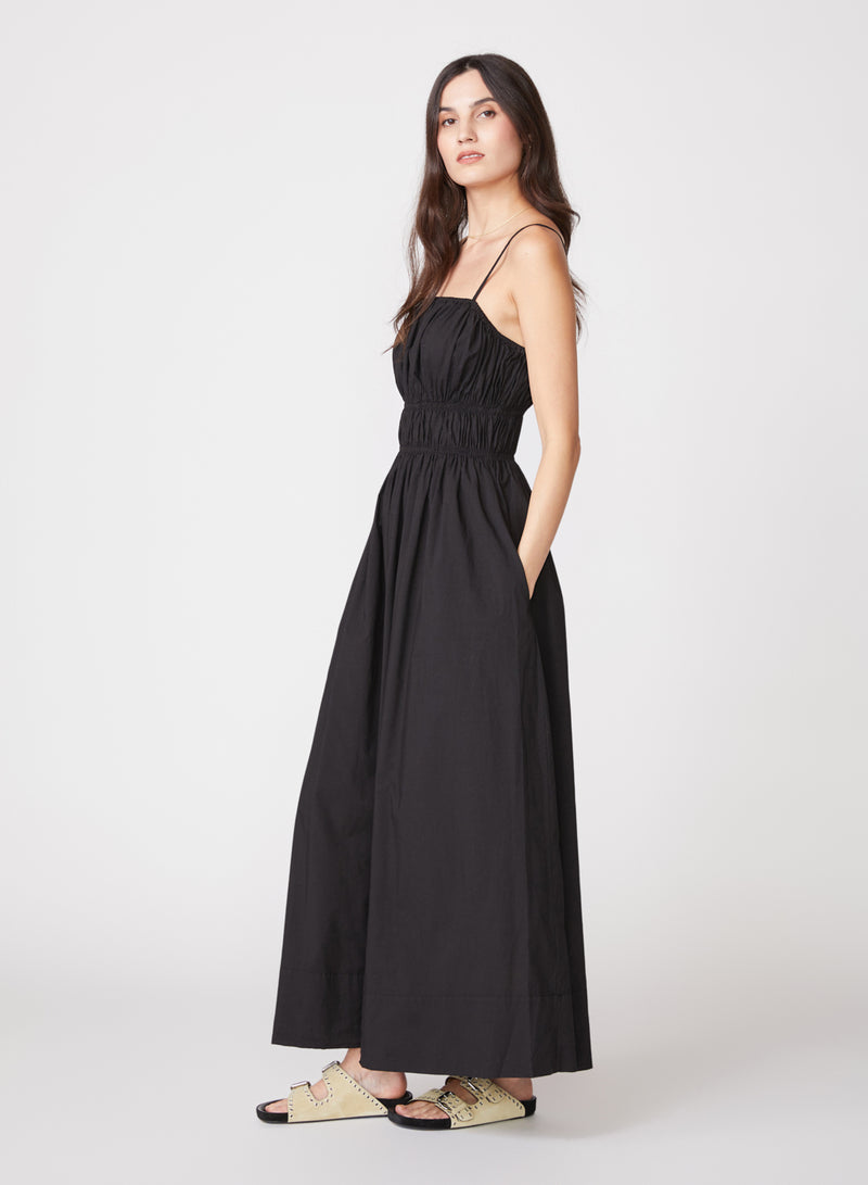 black smocked tank maxi dress