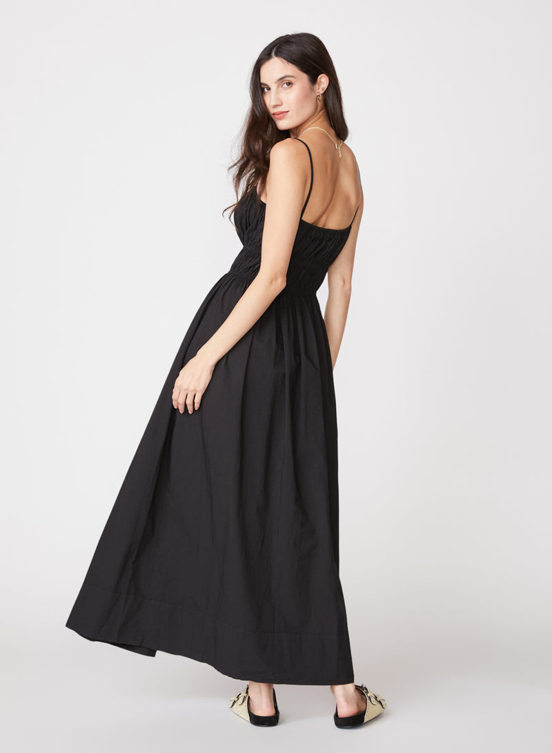 black smocked tank maxi dress