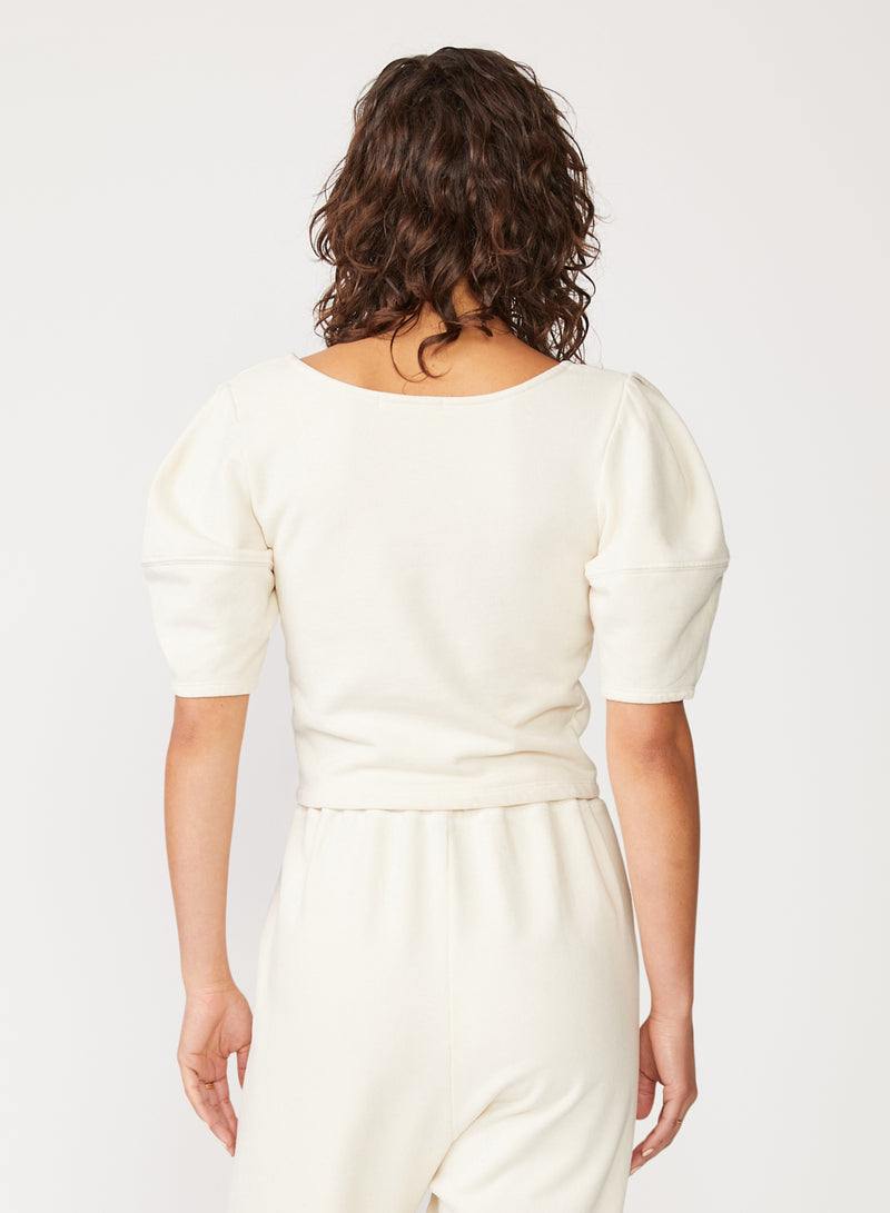 cream french terry puff sleeve top