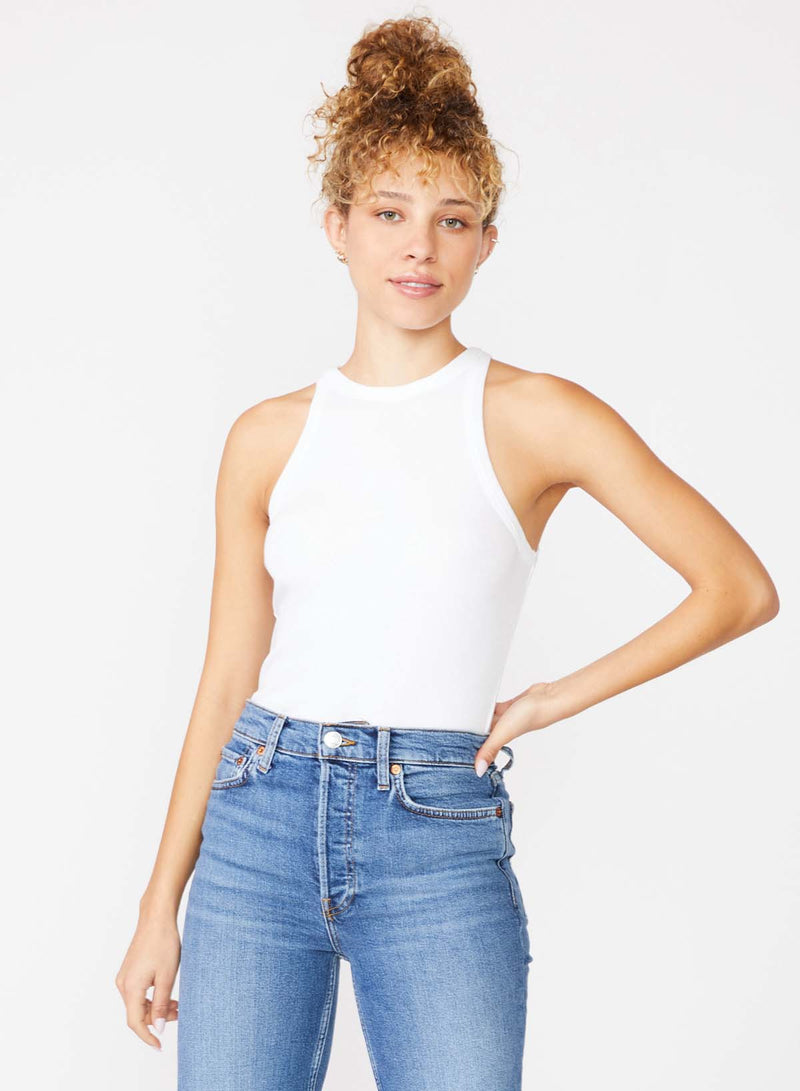 Stateside 2X1 Rib High-Neck Tank in White - front 3/4 view