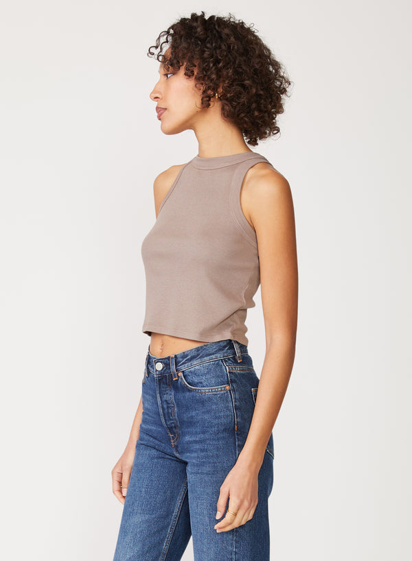 tan 2x1 cropped tank - side view