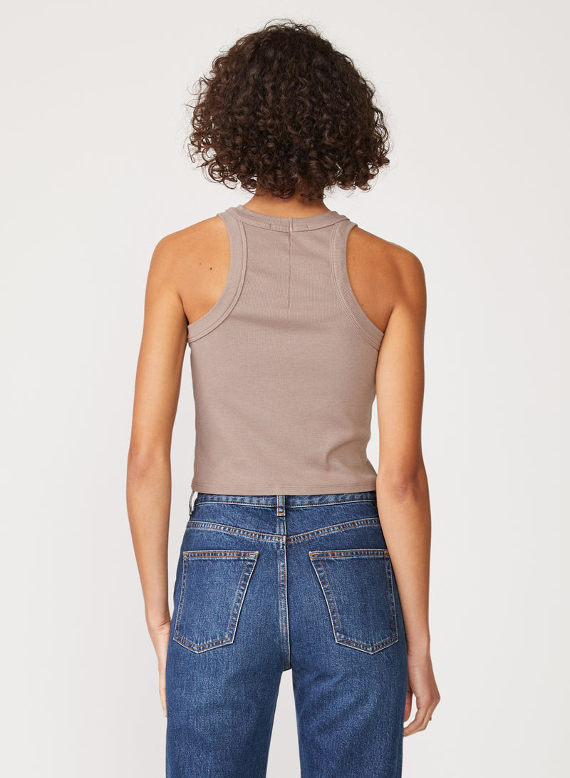 tan 2x1 cropped tank - back view