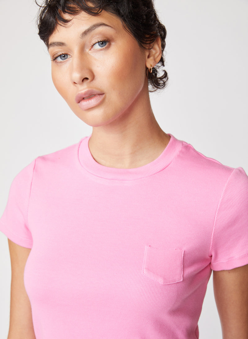 pink rib baby tee - close up with baby pocket