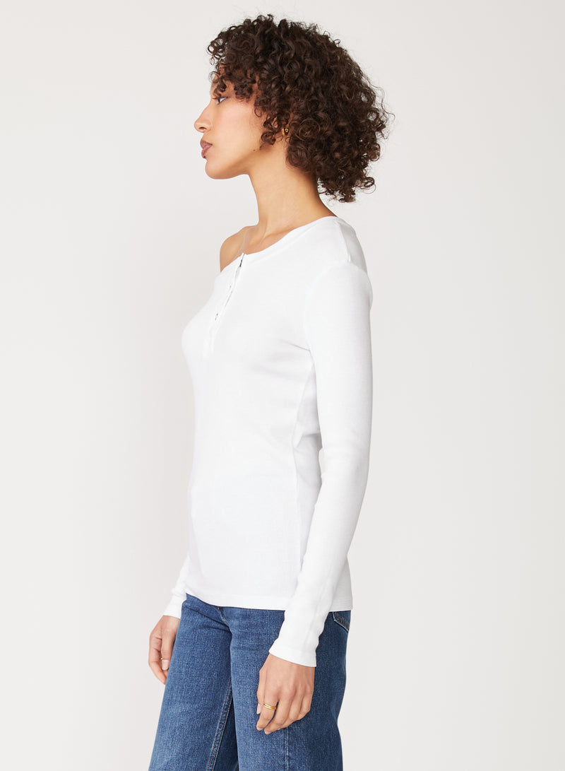 white 2x1 rib off-shoulder top - side view