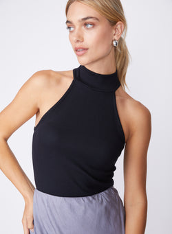 black ribbed mock neck halter