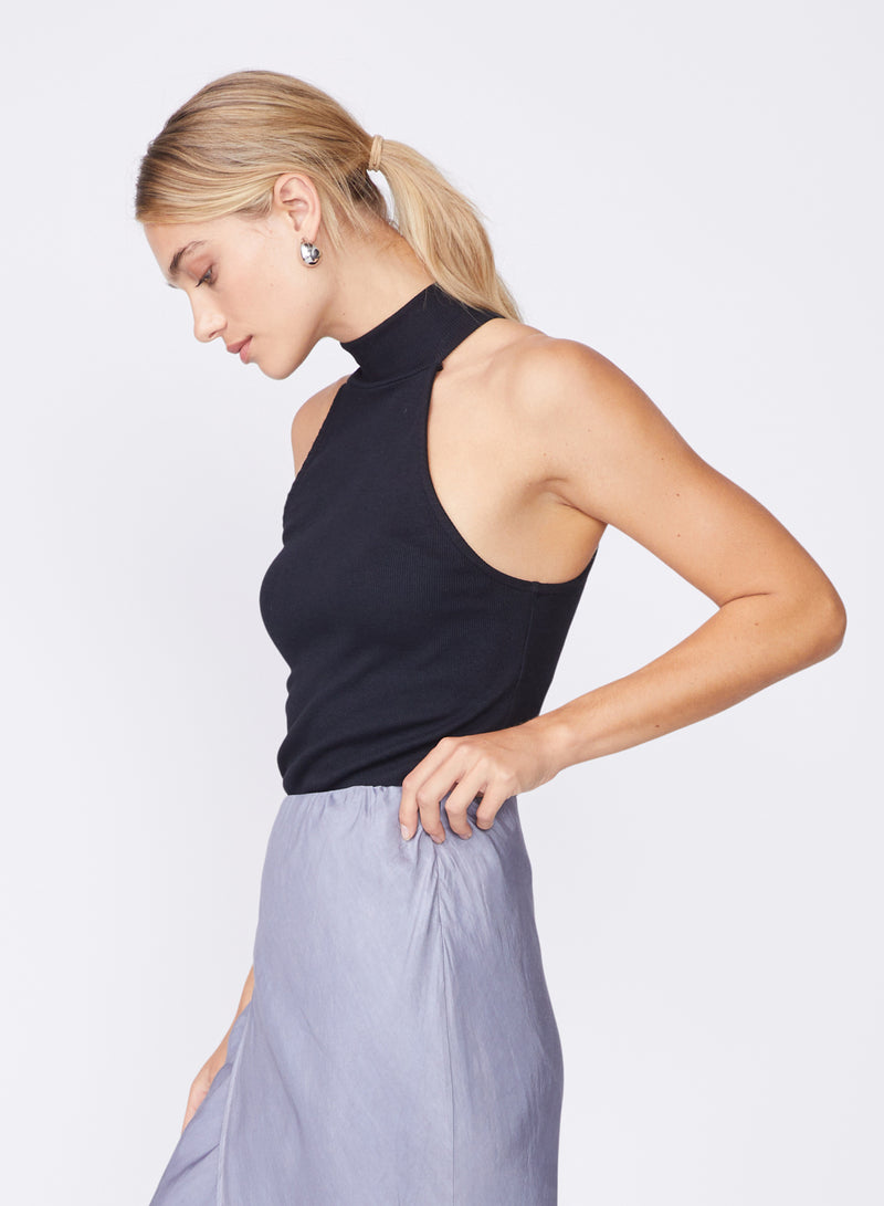 black ribbed mock neck halter