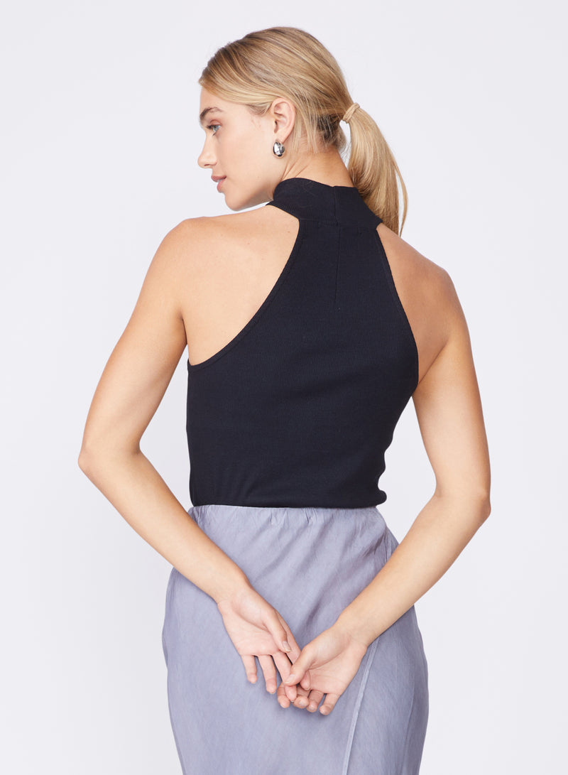 black ribbed mock neck halter