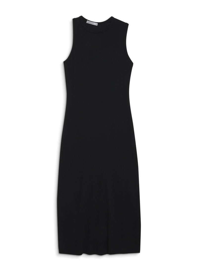 Stateside 2x1 Rib Asymmetric Back Midi Dress in Black