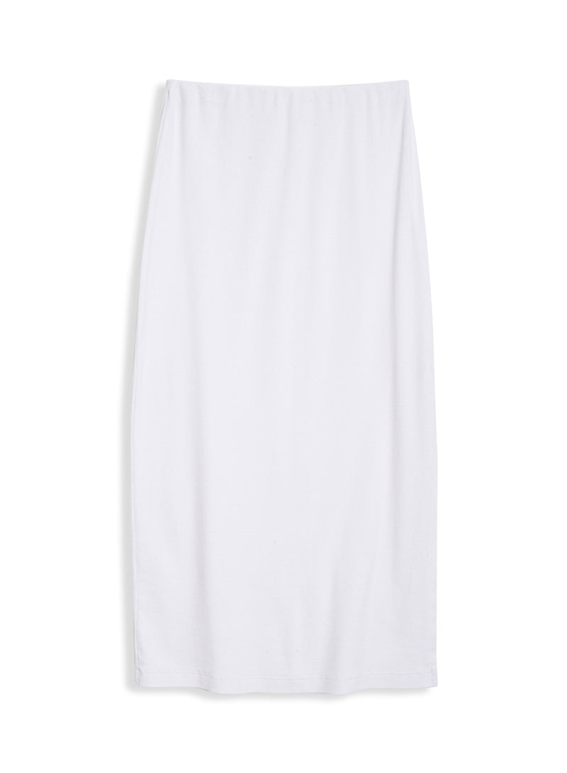 2x1 Rib Side Slit Midi Skirt in White - front