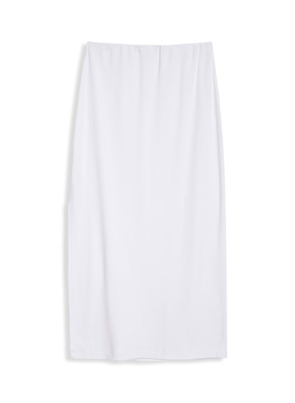 2x1 Rib Side Slit Midi Skirt in White - back