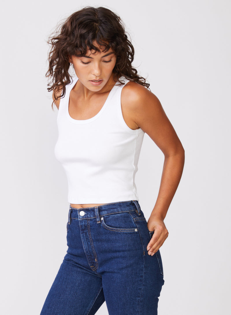 Stateside 2x1 Rib Classic Tank in White - 3/4 side view