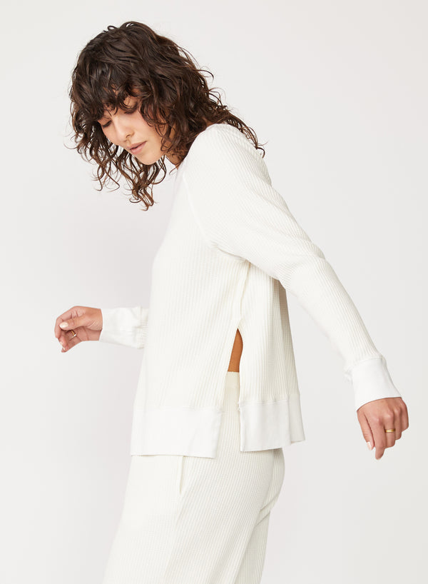 cream thermal raglan slit sweatshirt