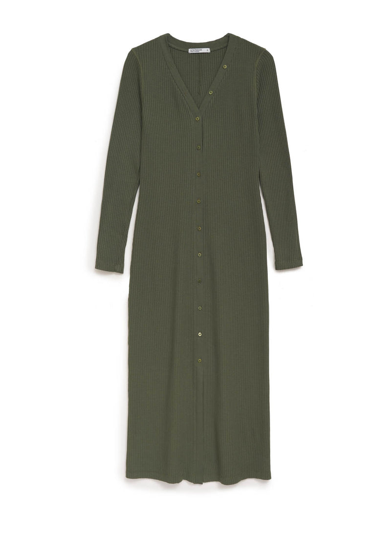 green thermal long cardigan dress