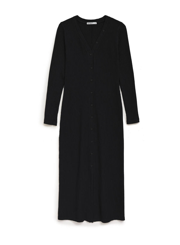 black thermal long cardigan dress
