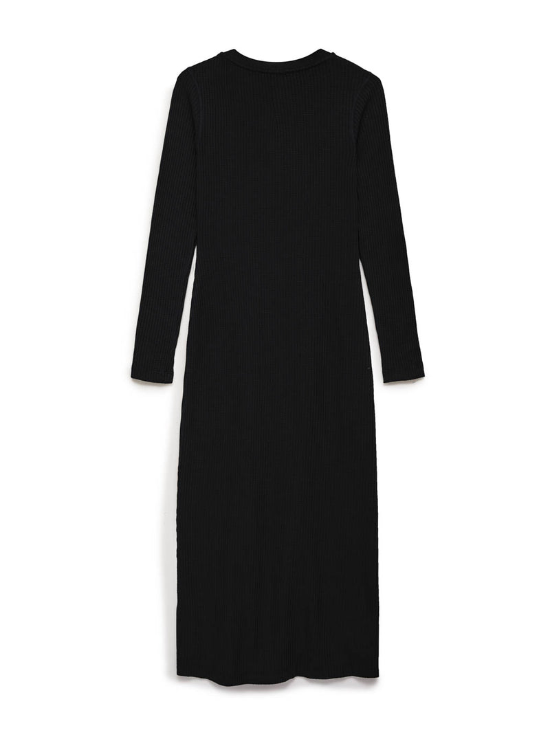black thermal long cardigan dress