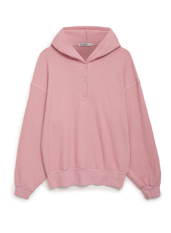 pink thermal henley hoodie