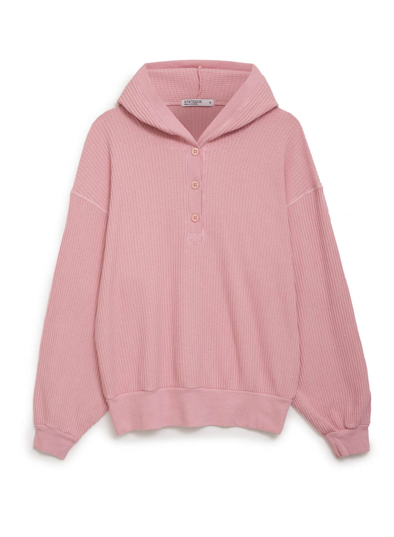 pink thermal henley hoodie