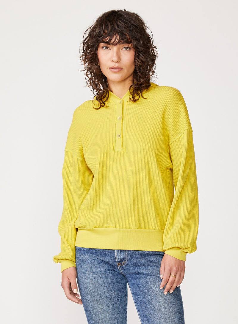 yellow thermal hoodie henley