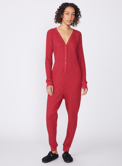 red luxe thermal onesie