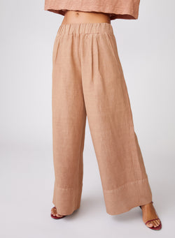 Stateside Linen Wide Leg Pant in Cafe - full length