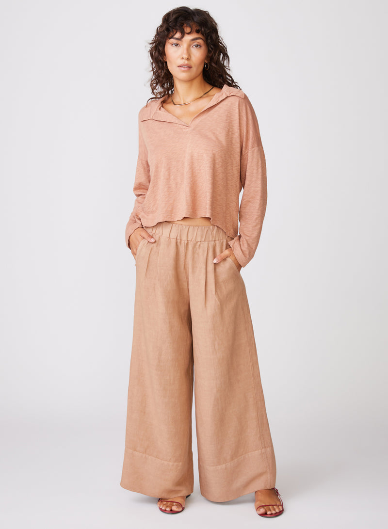 Stateside Linen Wide Leg Pant in Cafe - straight view