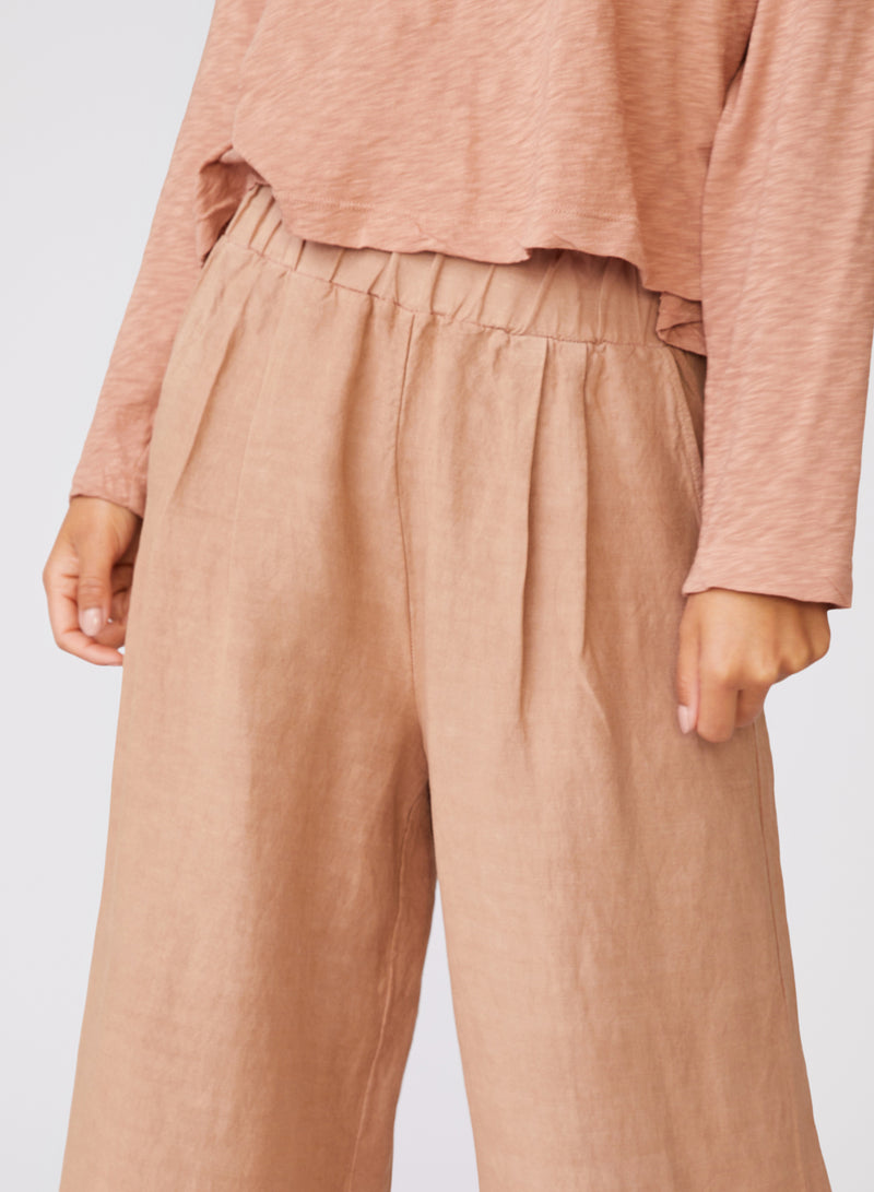Stateside Linen Wide Leg Pant in Cafe - pleats at waist
