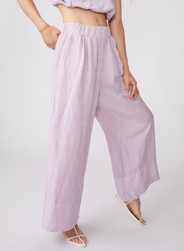 Stateside Linen Wide Leg Pant in Lilac - close up