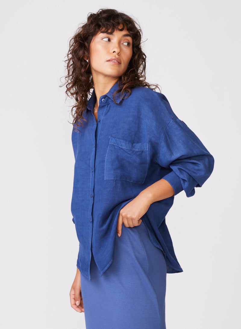 Stateside Linen Oversized Shirt in Denim - side