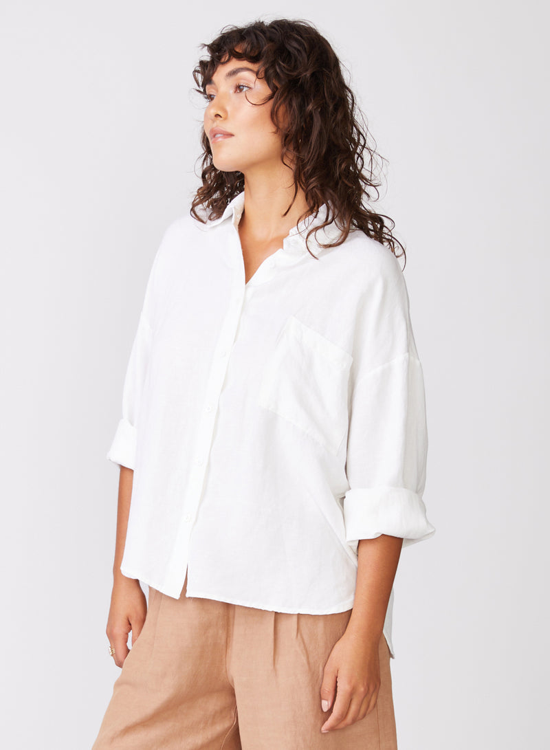 Stateside Linen Oversized Shirt in White - fron buttoned up