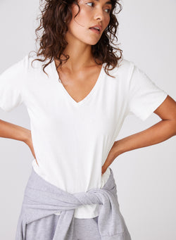 Stateside Cloud Jersey Short Sleeve Deep V-Neck in Paper - front center view
