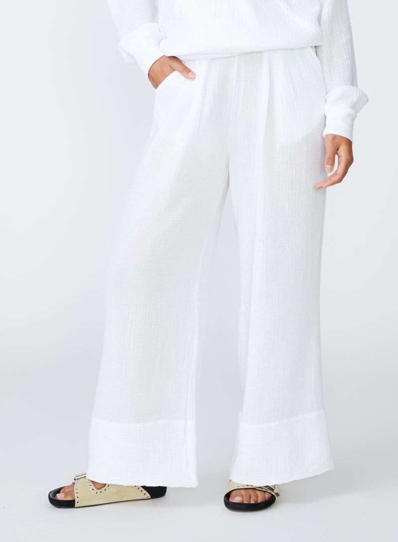 Gauze Wide Leg Pull On Pant in White –
