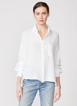 white gauze long sleeve shirt - front paired with jeans