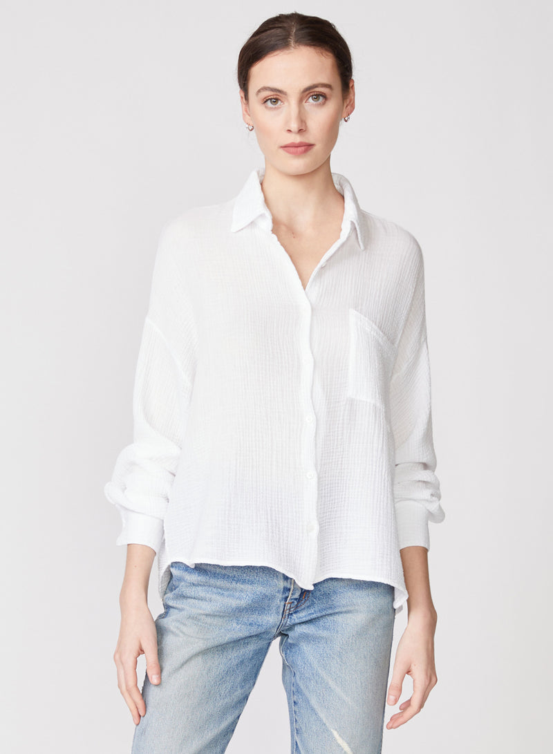 Gauze Long Sleeve Oversized Shirting Top in White – shopstateside.us