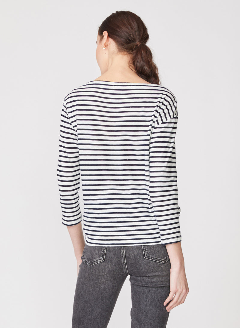 blue & white striped boat neck top