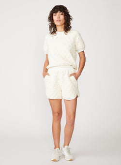 cream quilted knit short