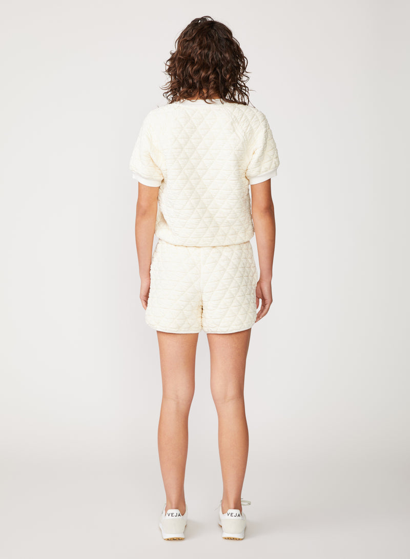cream quilted knit short